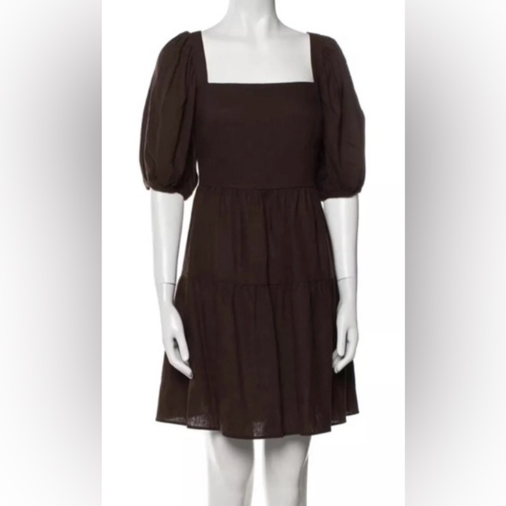 HOUSE OF HARLOW LINEN 1960 CHOCOLATE BROWN TIERED DRESS P2P: 16-17".